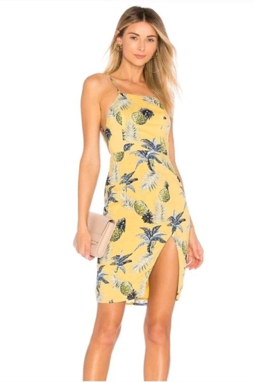 Majorelle Revolve Tropical Pineapple Print Strappy Low Back Dress Small